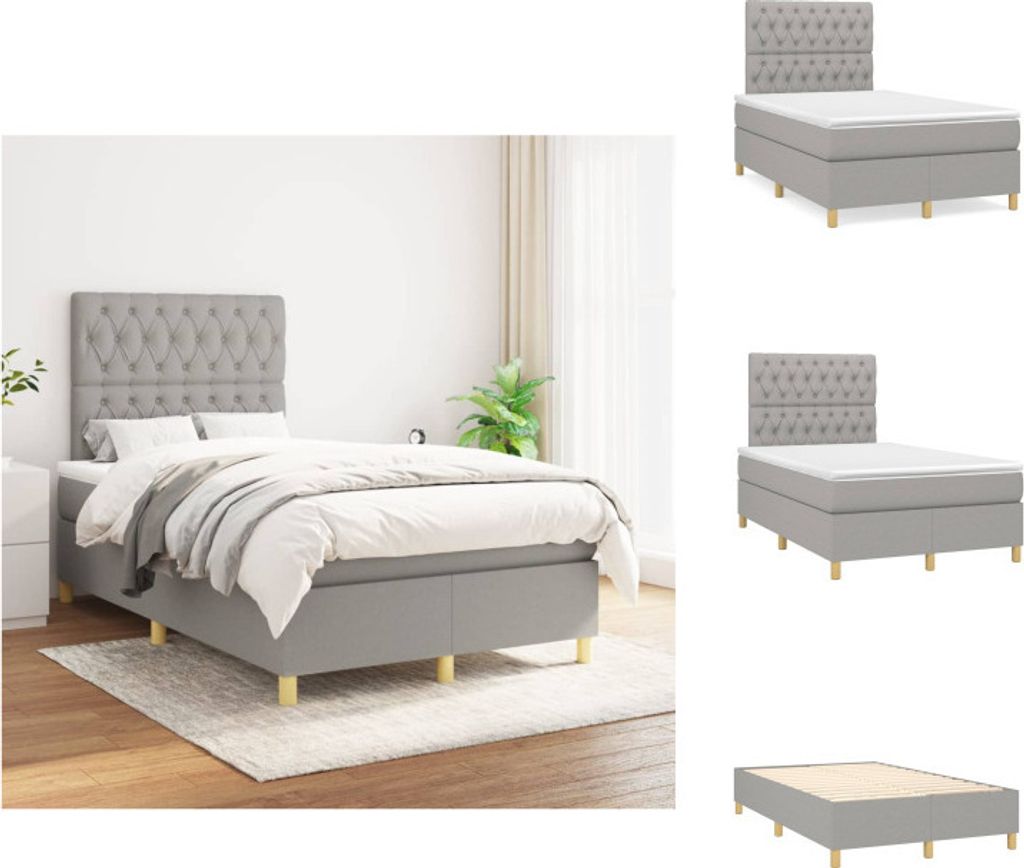 vidaXL Boxspringbett mit Matratze Hellgrau 120x200 cm Stoff - Betten & Bettgestelle