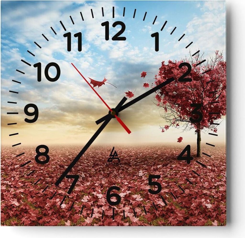 Wanduhr - Quadrat - Glasuhr - Abstraktion Herbst Baum Blatt - 40x40cm - Schleichendes Uhrwerk - Lautlos - zum Aufhängen bereit - Dekoration Modern...