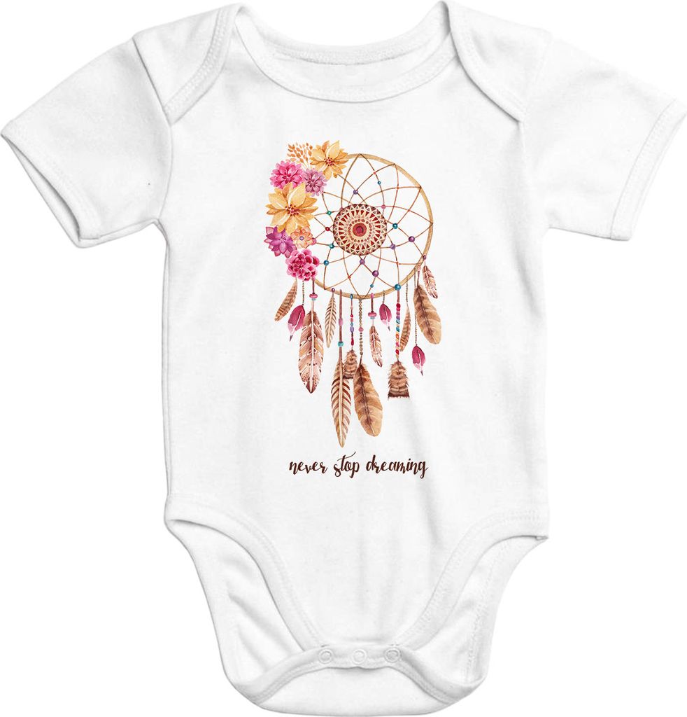 Baby Body Traumfänger Blumen Dreamcatcher Flower Boho Bohamian Baumwolle kurzarm Moonworks 0-3 Monate