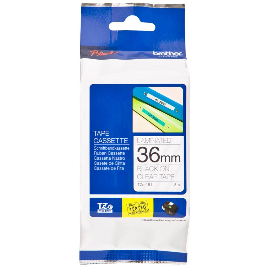 Brother TZe-161 - Schwarz auf durchsichtig - Rolle (3,56 cm x 8 m) 1 Kassette(n) laminiertes Band - für P-Touch PT-3600, 530, 550, 9200, 9400, 950...