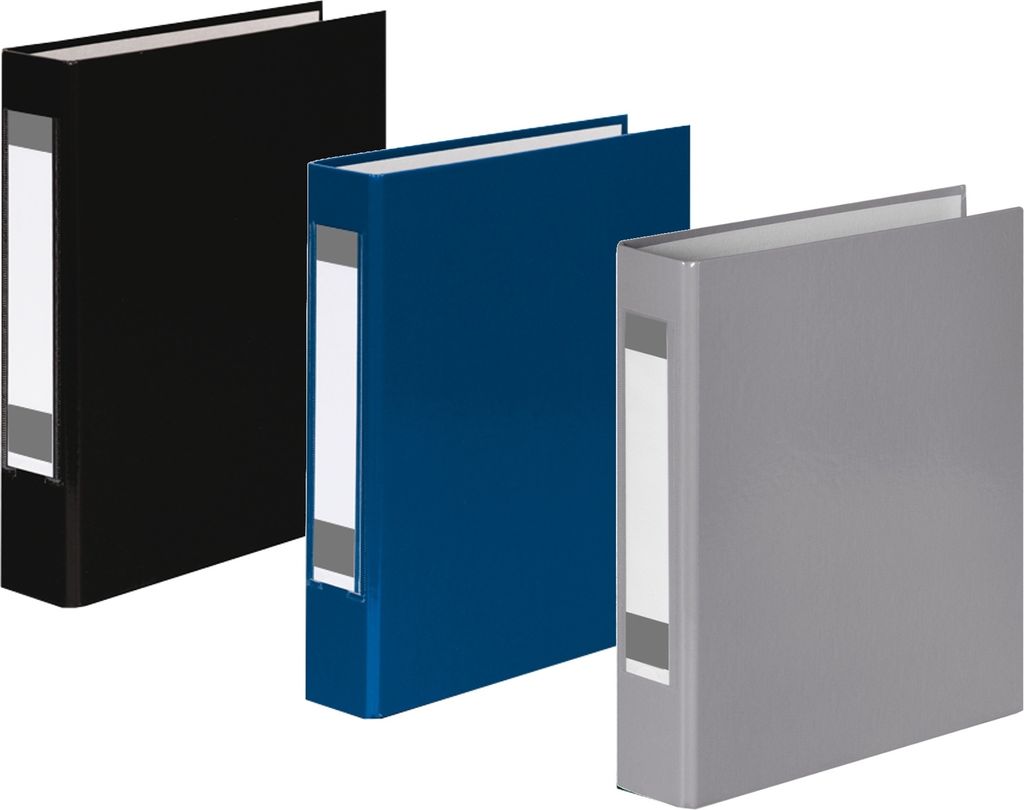 3x Ringbuch mit Rückenschild / DIN A5 / 2-Ring / je 1x schwarz, blau und grau