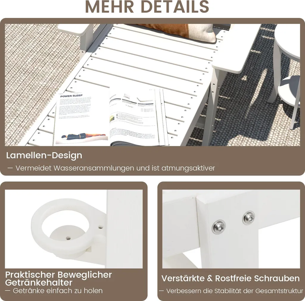 Bain de soleil blanc en plastique HDPE résistant avec porte-boisson