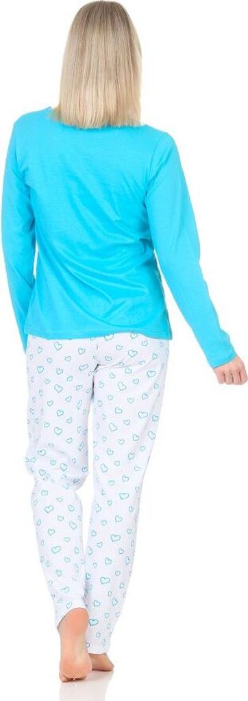 Normann Damen Schlafanzug langarm, Pyjama Hose in Herz Optik ; hellblau , 36