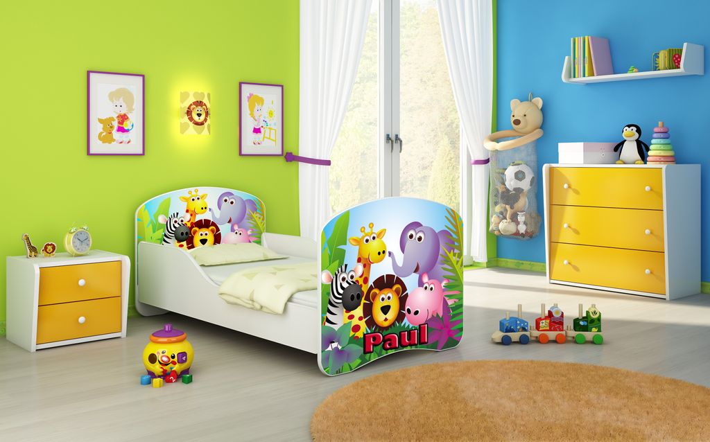 ACMA I Jugendbett Kinderbett Junior-Bett Komplett-Set mit Matratze Lattenrost Weiß 01 Zoo 140x70