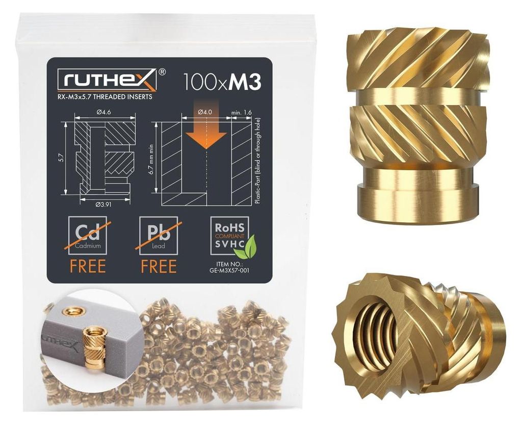 Ruthex M3 schroefdraadeinsatz Rx-M3x5,7 – 100 stuks – Productafbeelding 