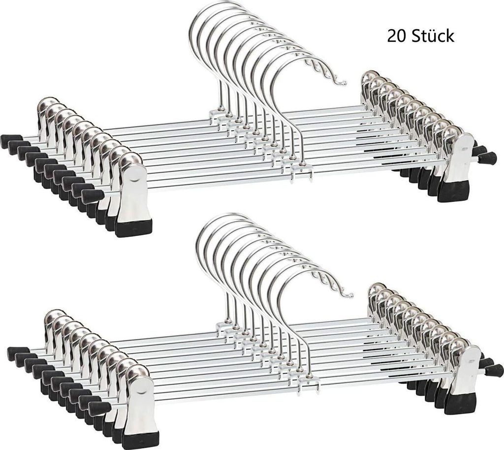 Kleiderbügel 20 xHosenbügel Klammerbügel Kleiderbügel Metall Rockbügel Hosenspanner Kleiderbügel mit Clips, Rutschfeste Kleiderbügel,für Ho...