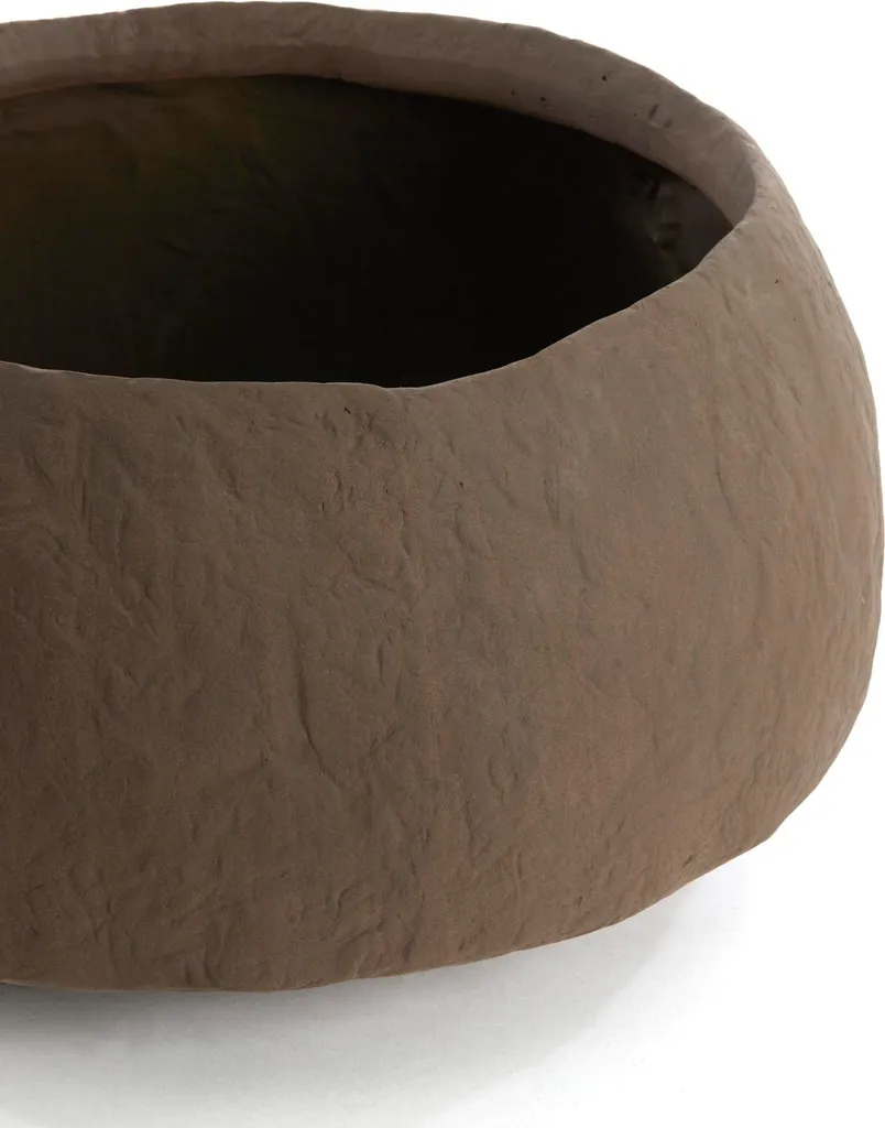 Vase TINGRI en Pierre Brun Ø39x21 cm - Objet Déco Artisanale Unique