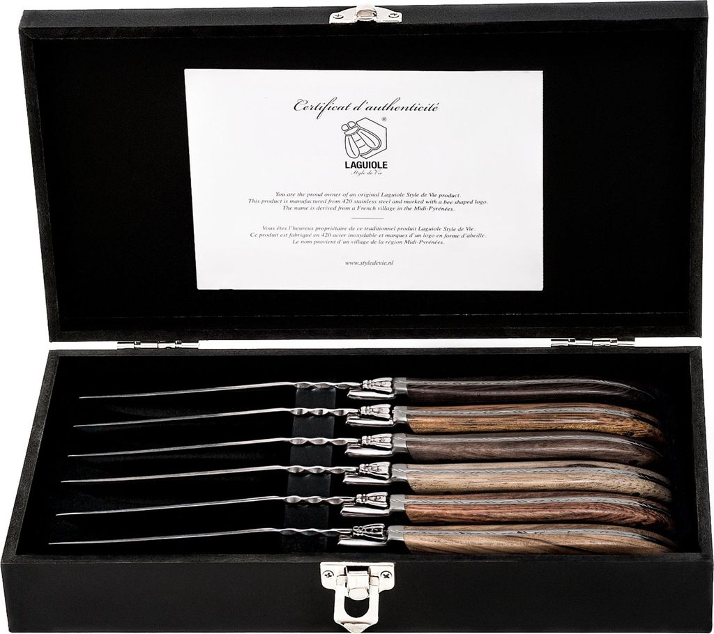 LAGUIOLE STEAKMESSER "MISCHHOLZ" | 6 Holzarten | 6 Messer Produktbild 