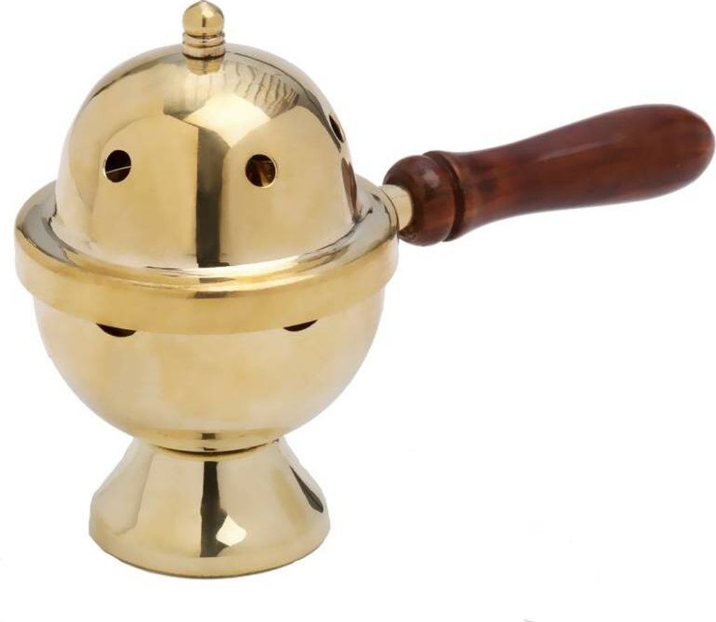 Räucherpfännchen mit Holzgriff Innenschale Räucherpfanne Gold Messing Deko 7553