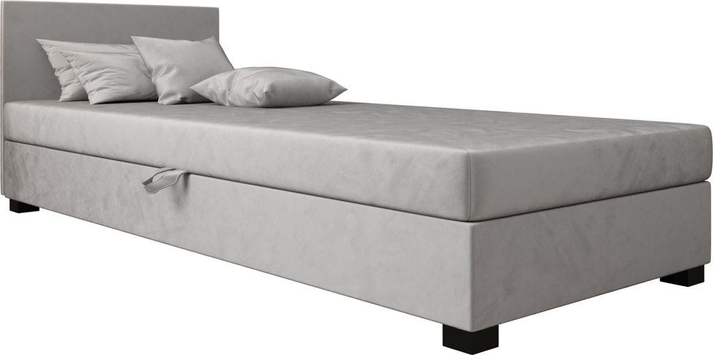 AURA SOFA Boxspringbett TILIA 110x195 Komplett-Set mit Bonell Matratze, Polsterbett mit Bettkästen - Grau, MONOLITH 84