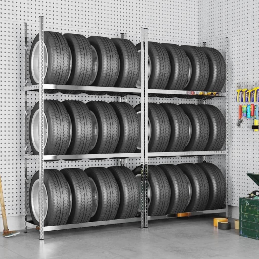 Möbel Reifenregale mit 3 Böden 2 Stk. Silbern 110x40x200 cm Stahl - Lager- & Regalsysteme 152896