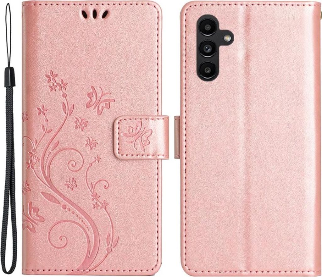 Samsung Galaxy S24 FE Hülle - Coverup Blumen & Schmetterlinge Klapphülle - Roségold
