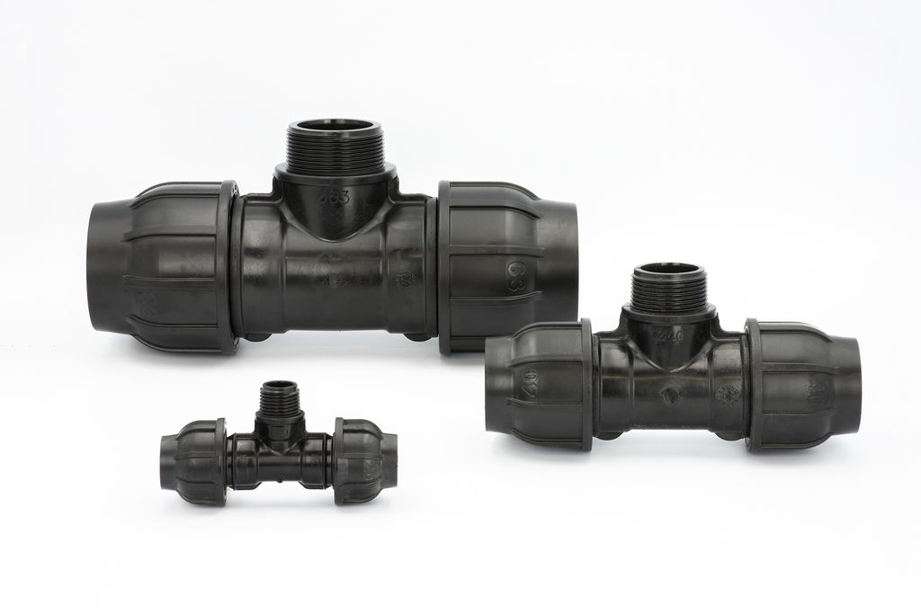 PE Rohr T-Stück Verschraubung 50 mm x 1 1/2 Zoll Aussengewinde