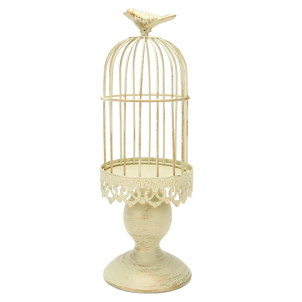 Bougeoir cage à oiseaux en fer forgé patiné, décoration vintage 20x10 cm