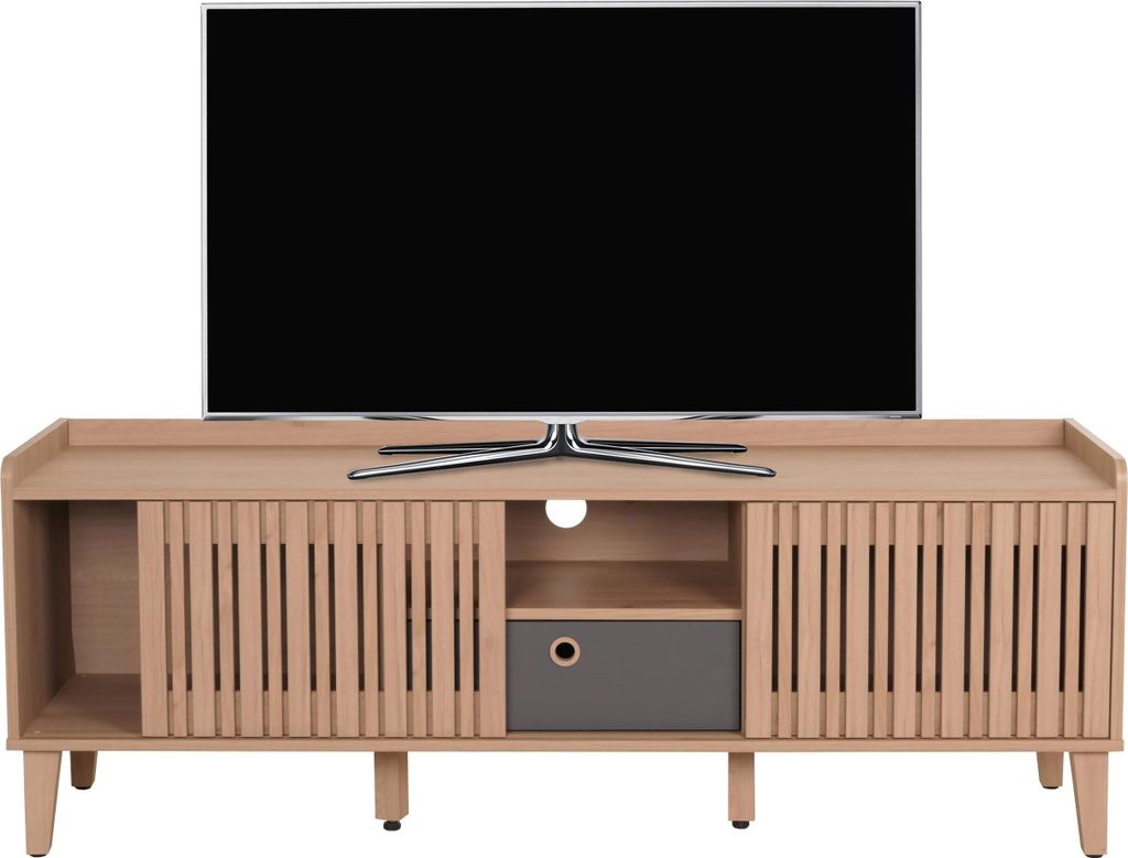 TV-Rack MCW-M48, Lowboard TV-Schrank, Schiebetür 56x150x40cm beige, Schublade grau