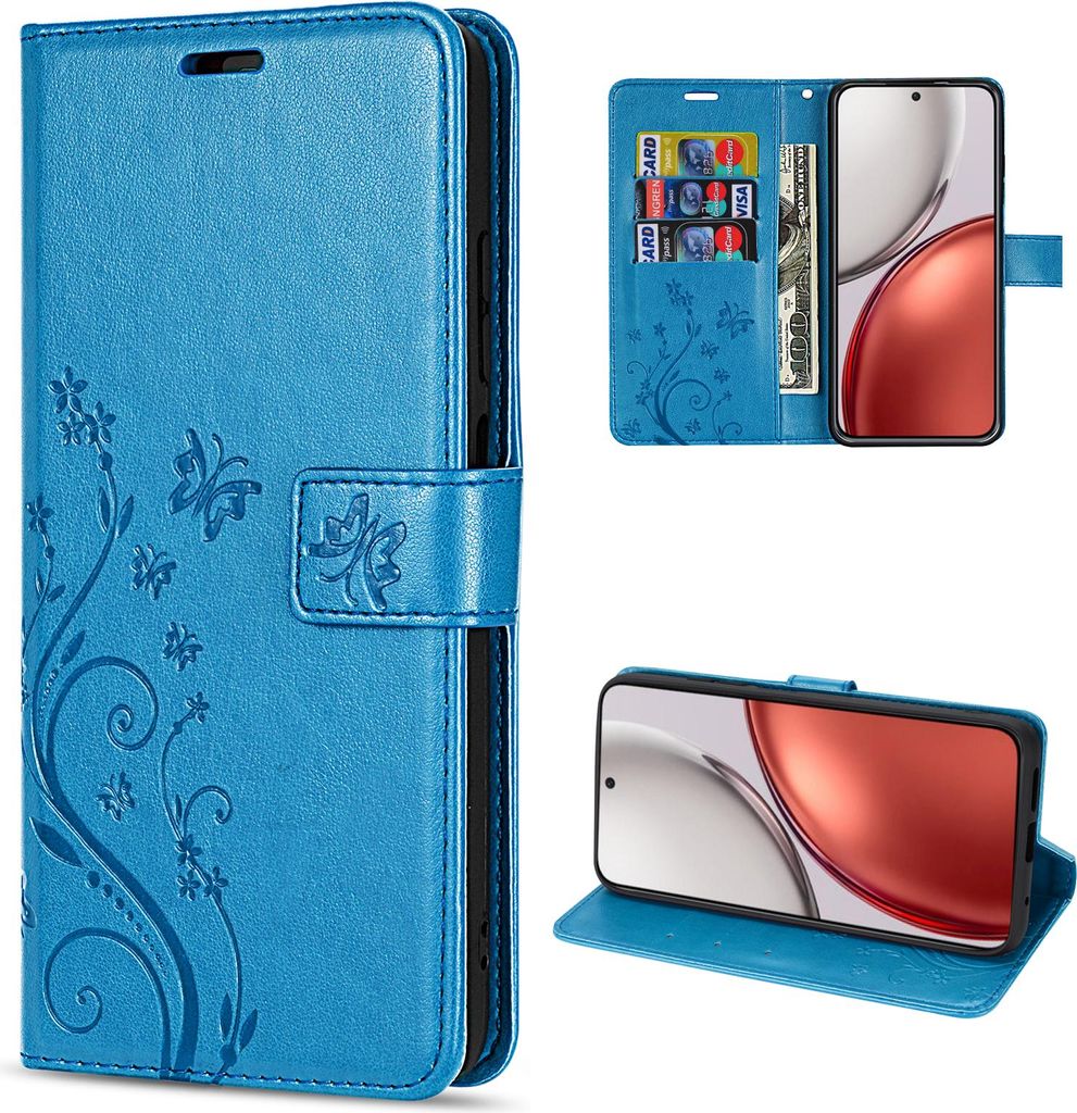 Hülle für Honor Magic 8 Lite Handyhülle Schutzhülle Wallet Case Klapphülle Etui Blau