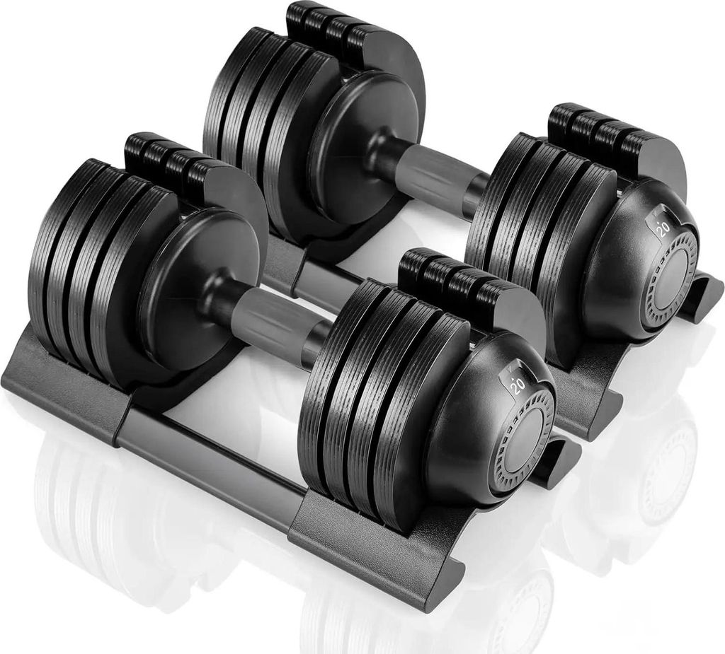 Verstellbare Kurzhanteln - 2er Set - Bis 20 kg pro Hantel - Stahlplatten - Sicherer Griff - Kompakte Bauweise - Blau