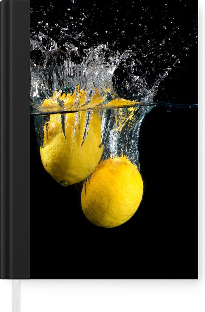 MuchoWow Notizbuch Tagebuch Haushaltsbuch Notebook A5 Zitrone - Frucht - Stilleben - Wasser - Gelb - Notizblock - Notizheft - Notebook - Schreibb...