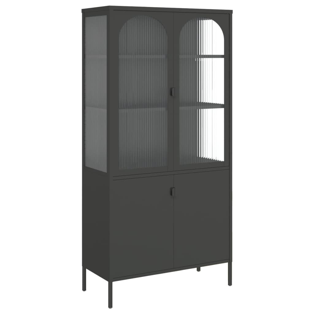 Highboard Schwarz 90x40x180 cm Glas und Stahl Produktbild 