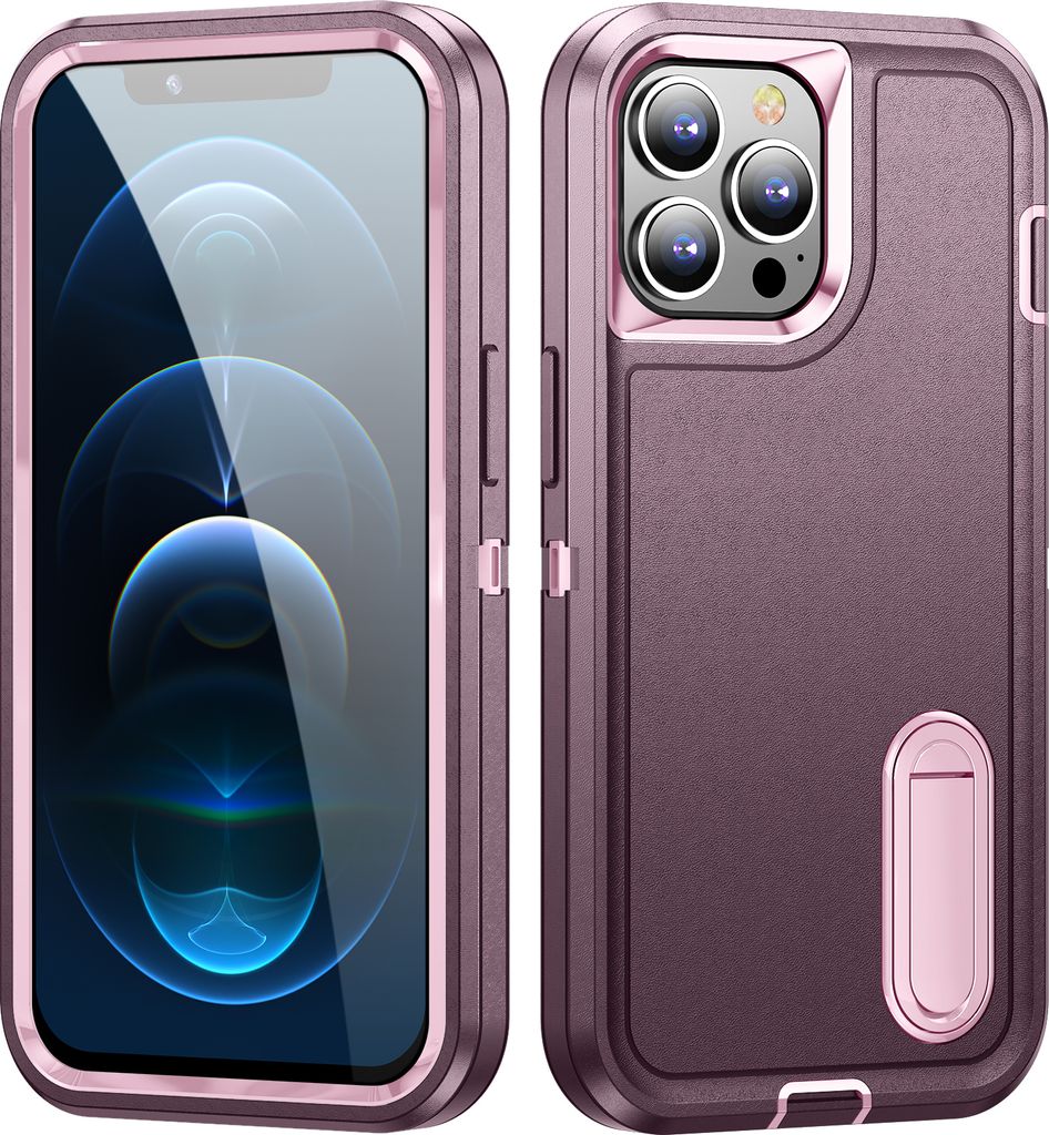Hülle für iPhone 12 / 12 Pro Hybrid Dreilagige Robust Stoßfest Schwerlast Schutzhülle mit Ständer Lila