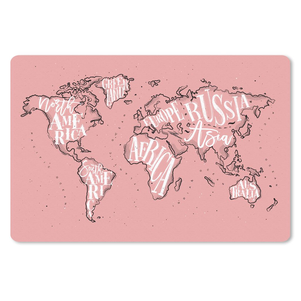 MuchoWow Mauspad Mousepad Weltkarte - Rosa - Briefe 27x18 cm - Mousepads - Maus Mat - Pad - Mausunterlage - Büroartikel - Desk Matten