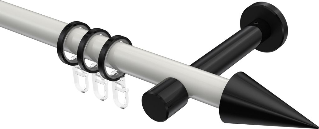 Interdeco Gardinenstange / Vorhangstange Weiß / Schwarz, Typ Prestige Savio (Kegel), 20 mm Ø 1-läufig, 520 cm