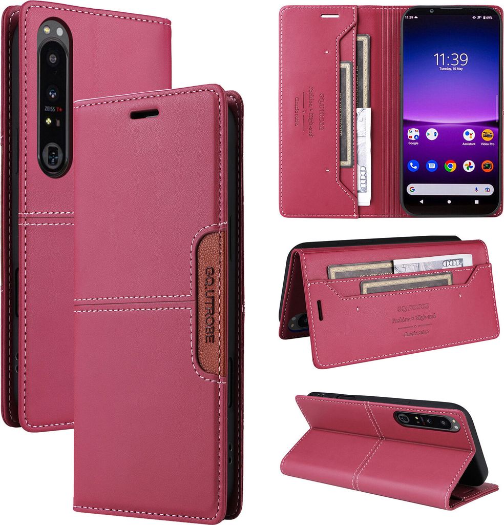 Handyhülle für Sony Xperia 1 IV Hülle, Leder Flip Wallet Kartenfach Stand Schutzhülle Rot