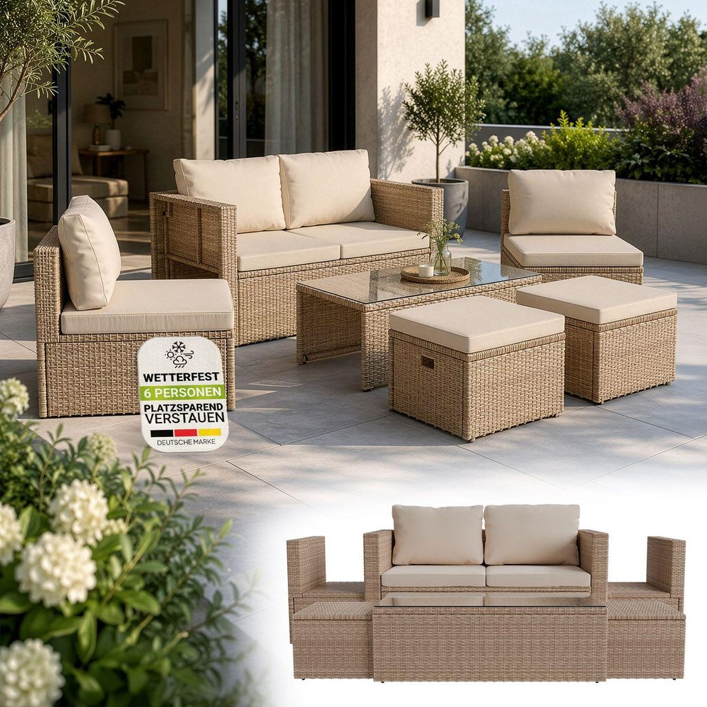 Juskys Polyrattan Gartenmöbel Set Salou - Lounge für 6 Produktbild 