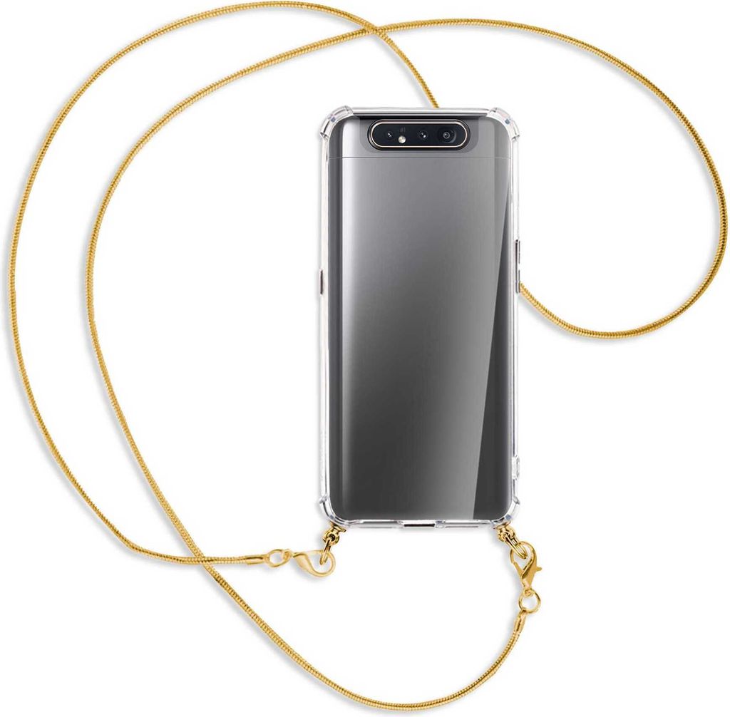 Handykette Backcover-Schutzhülle mit Band (Metall goldfarben) für Samsung Galaxy A80 - goldfarbene Kette Snake