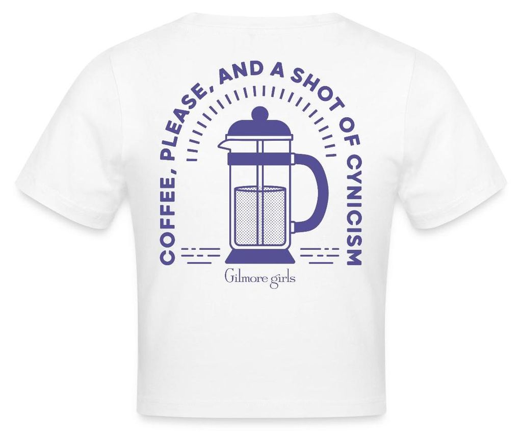 Spreadshirt Gilmore Girls French Press Mit Kaffeespruch Crop Top, L, Weiß