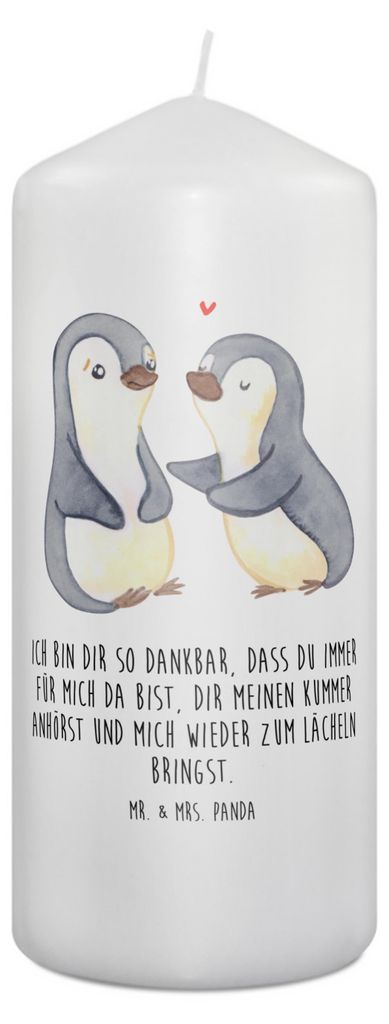 Mr. & Mrs. Panda Kerze Pinguine trösten 19 x 8 cm - Weiß - Geschenk, Erinnerungskerze, für Frauen, Mitbringsel, Partner, Ehefrau, Stumpenkerze, ...