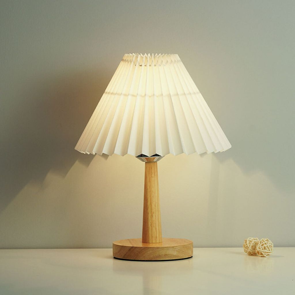 360Home Nachttischlampe Vintage Schlafzimmer Wohnzimmer Plissee Lampe Nachtlicht Weiß stufenlos dimmbar