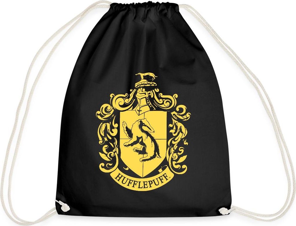 Spreadshirt Harry Potter Hufflepuff Wappen Turnbeutel, One size, Schwarz