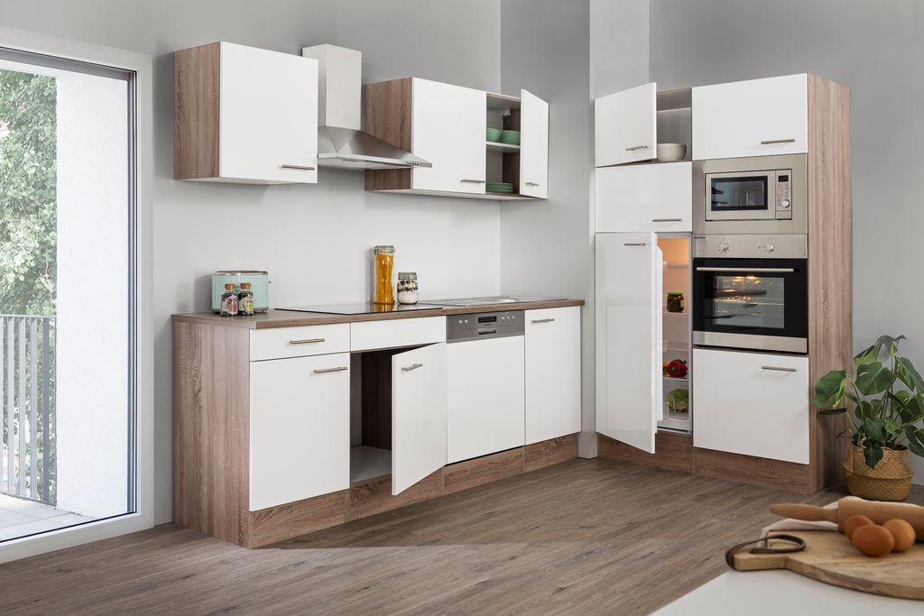 Küche Küchenzeile Leerblock Einbauküche Eiche York Weiß Oliver 340 cm Respekta