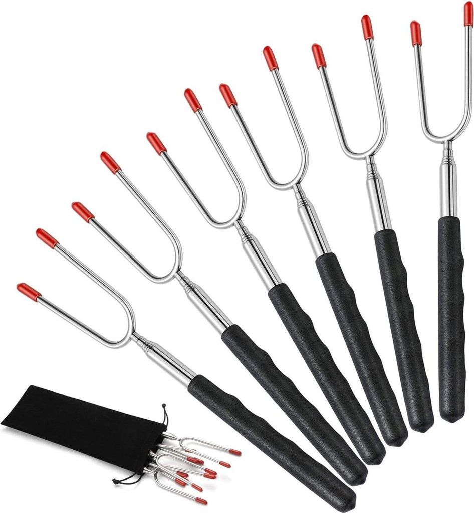 Grillspieße Grillgabel Spieße ausziehbar extra Lange (85 cm) Marshmallow Bräter Lagerfeuer Camping Sticks Teleskop BBQ Gabeln mit isoliert