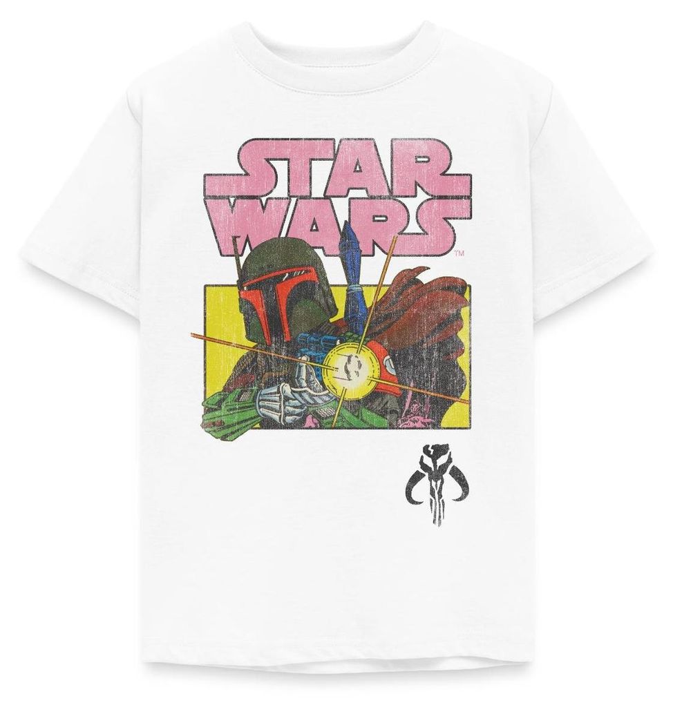 Star Wars: Mandalorian Retro Mandalorianer Kinder T-Shirt, 110/116 (5-6 Jahre), Weiß