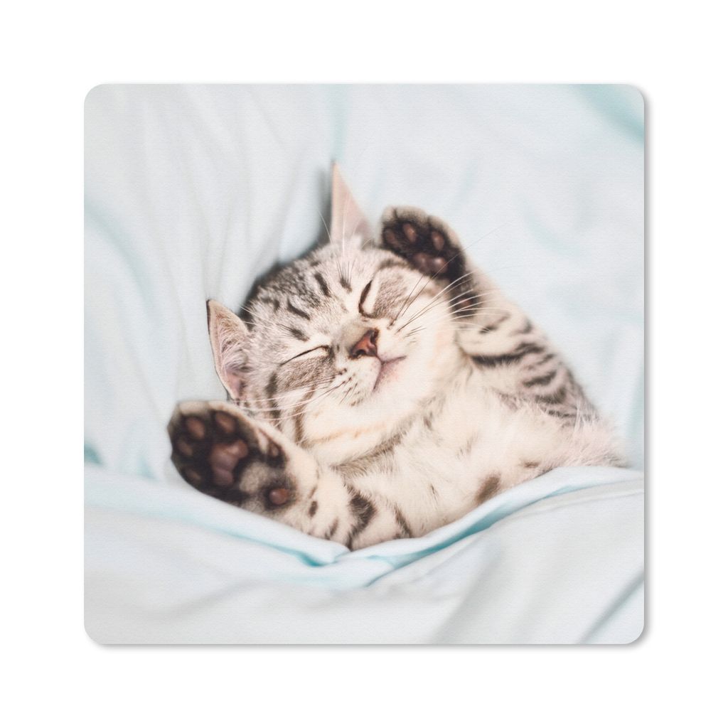 MuchoWow Mauspad Mousepad Kätzchen - Lustig - Bett - Kinder - Jungen - Mädchen - Kinder 20x20 cm - Mousepads - Maus Mat - Pad - Mausunterlage -...