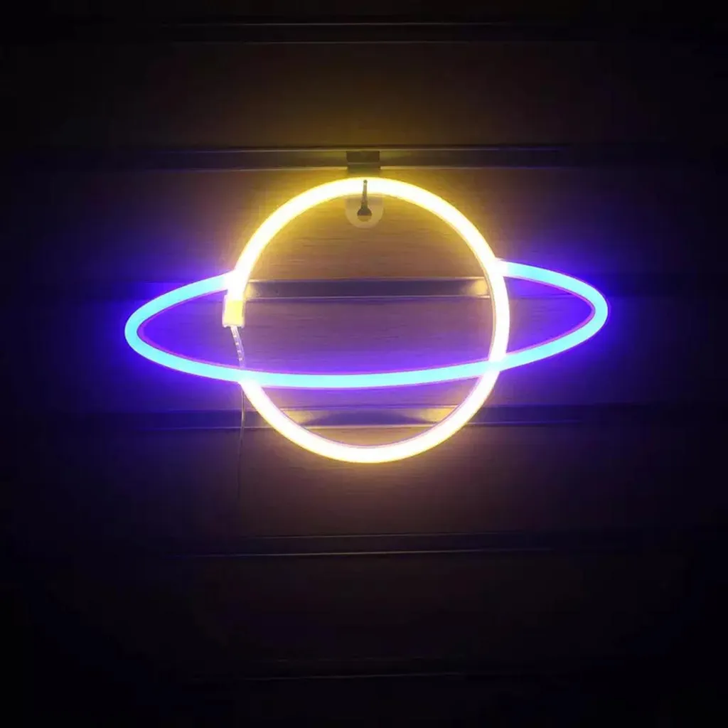 Neon LED Planet Blu & Warm White | Setup Gaming Decorazione Parete