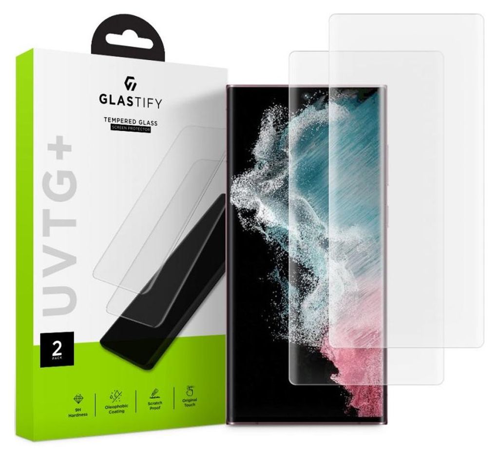 A product box for screen protectors is shown next to a smartphone with screen protectors on it.