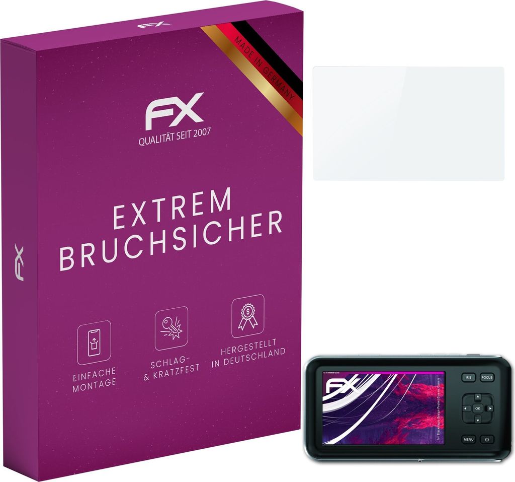 atFoliX FX-Hybrid-Glass Displayfolie kompatibel mit Blackmagic Design Pocket Cinema Camera Glasfolie