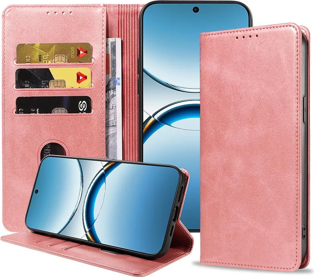 Adatto per Oppo Find X8 Custodia in ecopelle con chiusura magnetica e portacarte a libro con patta - Custodia a portafoglio con slot per carte - Oro rosa - Smartphonica