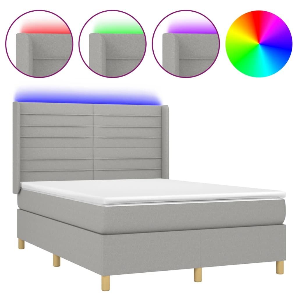 SYFAX Boxspringbett mit Matratze & LED Hellgrau 140x190 cm Stoff