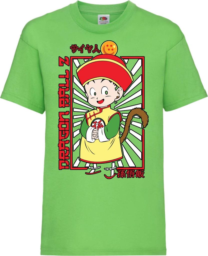 Kinder T-Shirt Dragon Anime Manga Ball Z 03 Son Gohan Dbz, 9-11 Jahr - 140 / Lime