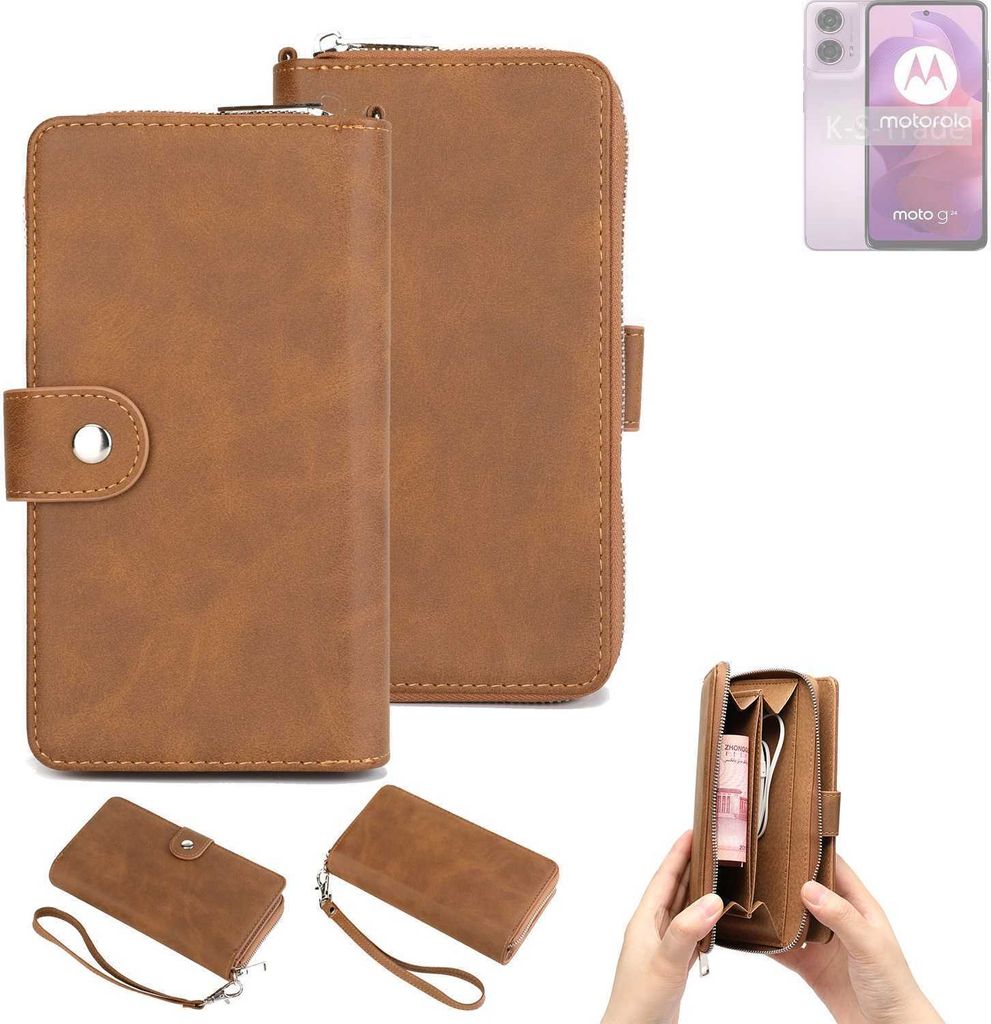 K-S-Trade Handyhülle Schutzhülle kompatibel mit Motorola Moto G24 & Portemonnee Tasche Handytasche Case Etui Geldbörse Wallet braun (1x)