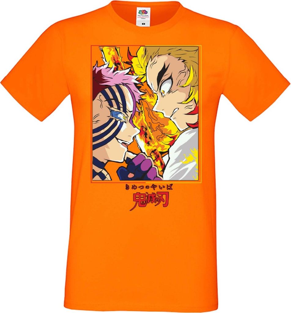 Herren T-Shirt Manga Anime Demon Anime Slayer Rengoku Vs Akaza Fight Slayer Demon, Man 2XL / Orange