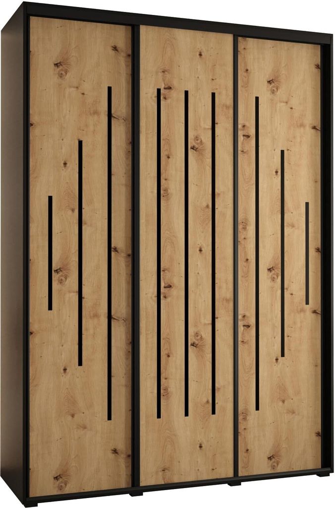 MEBLE KRYSPOL Cannes 12 Schrank mit 3 Schiebetüren - 205,2x170x60 cm - Schwarz Artisan Schwarz