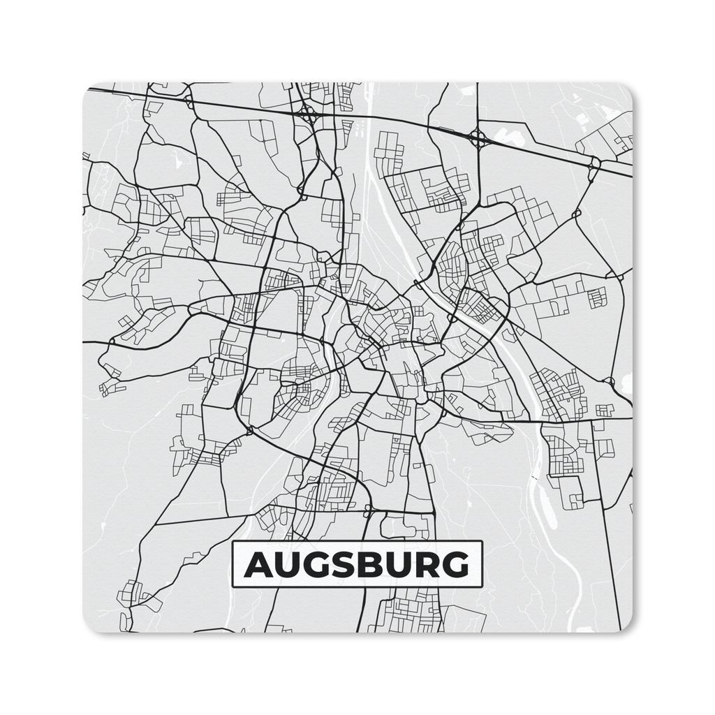 MuchoWow Mauspad Mousepad Karte - Augsburg - Karte - Deutschland 20x20 cm - Mousepads - Maus Mat - Pad - Mausunterlage - Desk Mat - Bureauartikeln