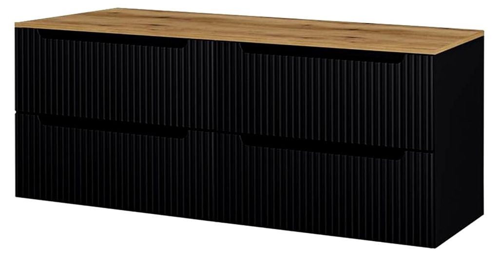 Badezimmermöbel Doppel-Waschtisch-Unterschrank Set 160 cm schwarz gerillt Eiche