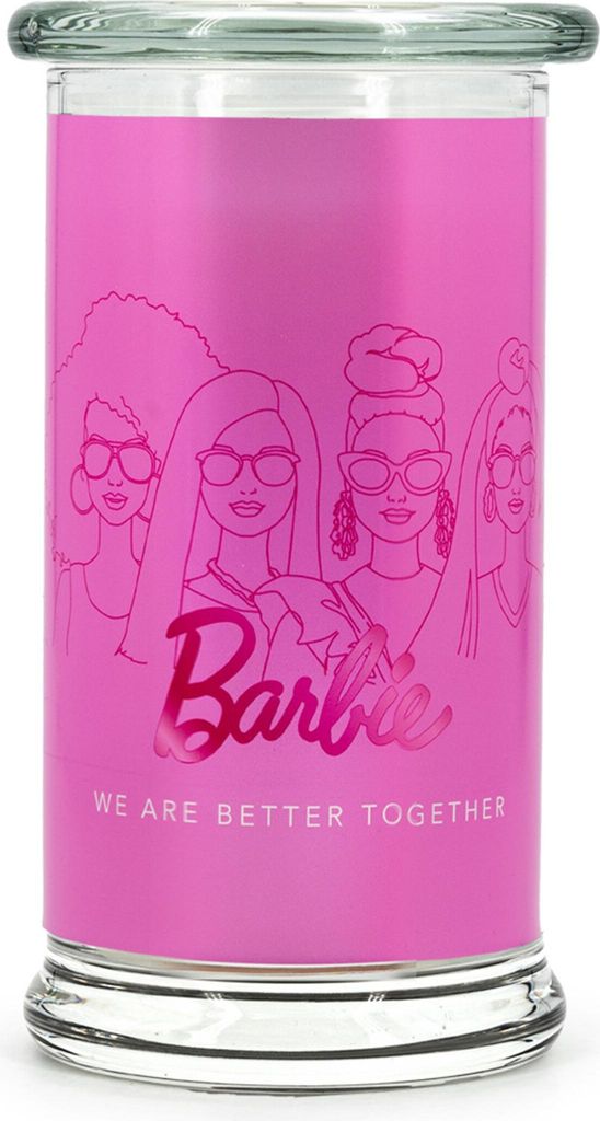 Barbie Duftkerze Better Together, Beere & Honig, Kerze im Glas, Sojawachs, 18,1 x 9,9 cm, Geschenk Barbie Fan, rosa