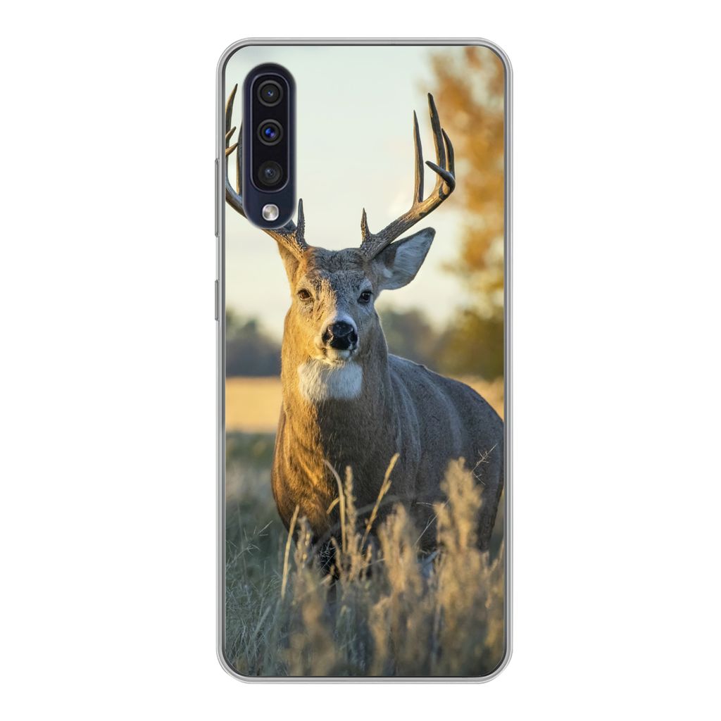 MuchoWow Handyhülle Schutzhülle Hülle für Samsung Galaxy A30s Hirsche - Gras - Herbst - Geweih - Natur - Tiere Silikon Softcase Handy Hülle ...